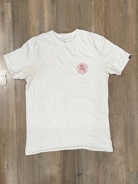 Vans White Short Sleeve Tee with Pink Chest Logo